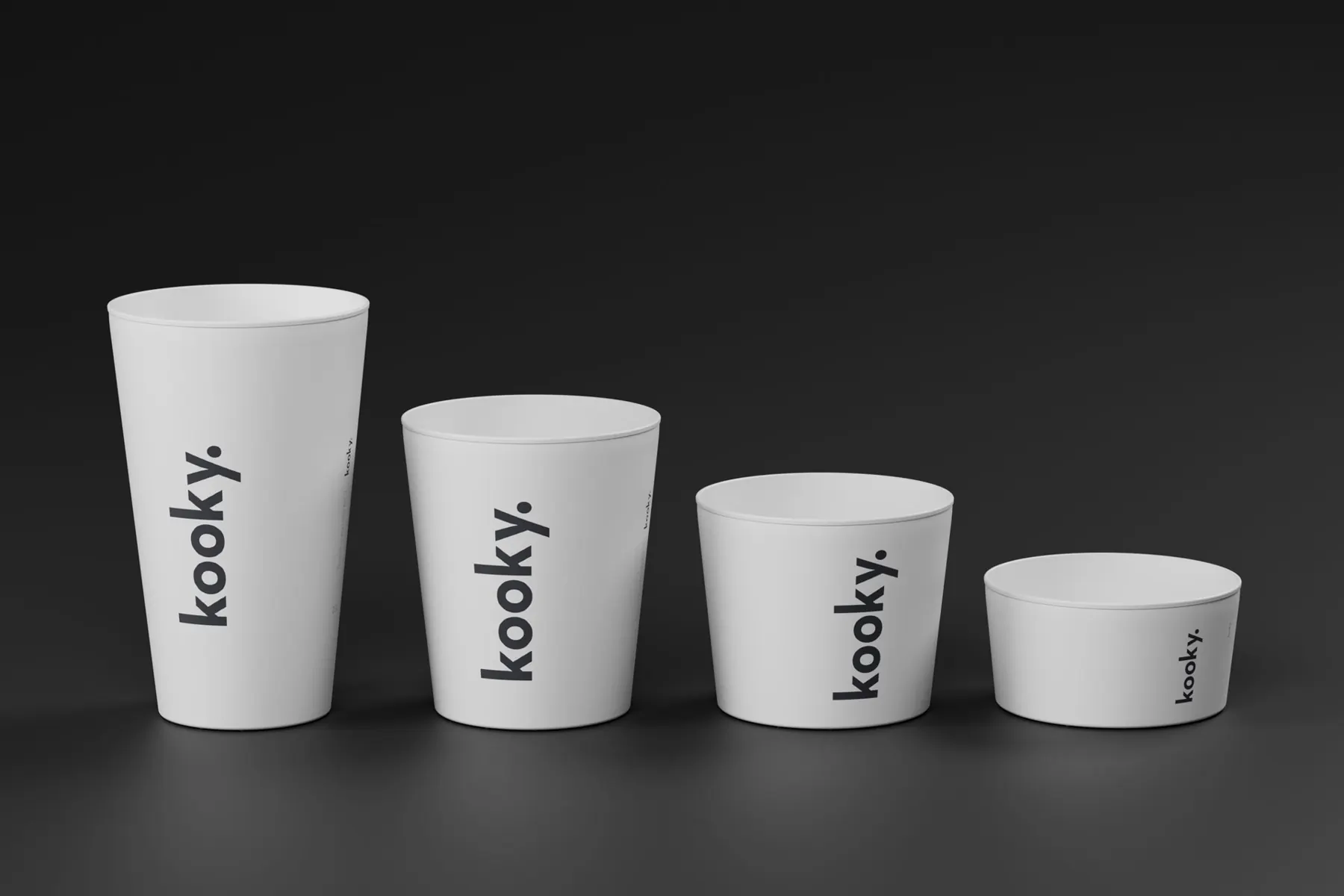 kooky cups in four sizes side by side – a stackable product family