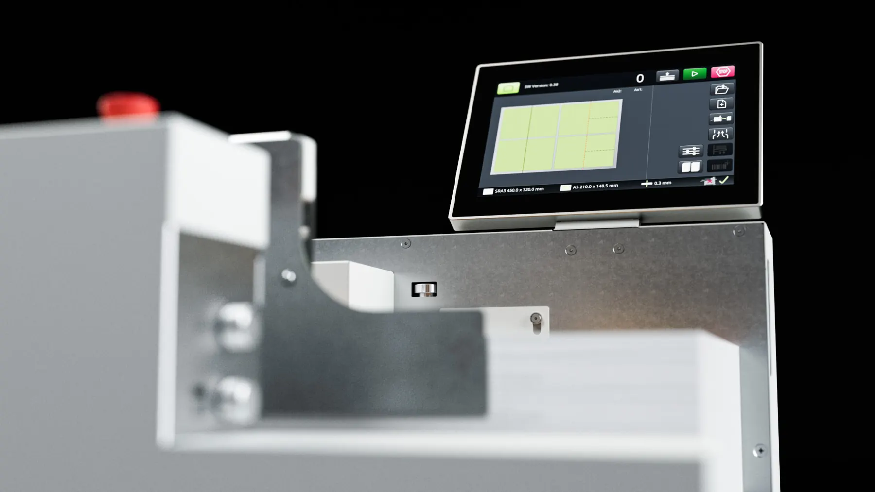 Side view of the Multifinisher with control panel – 3D animation